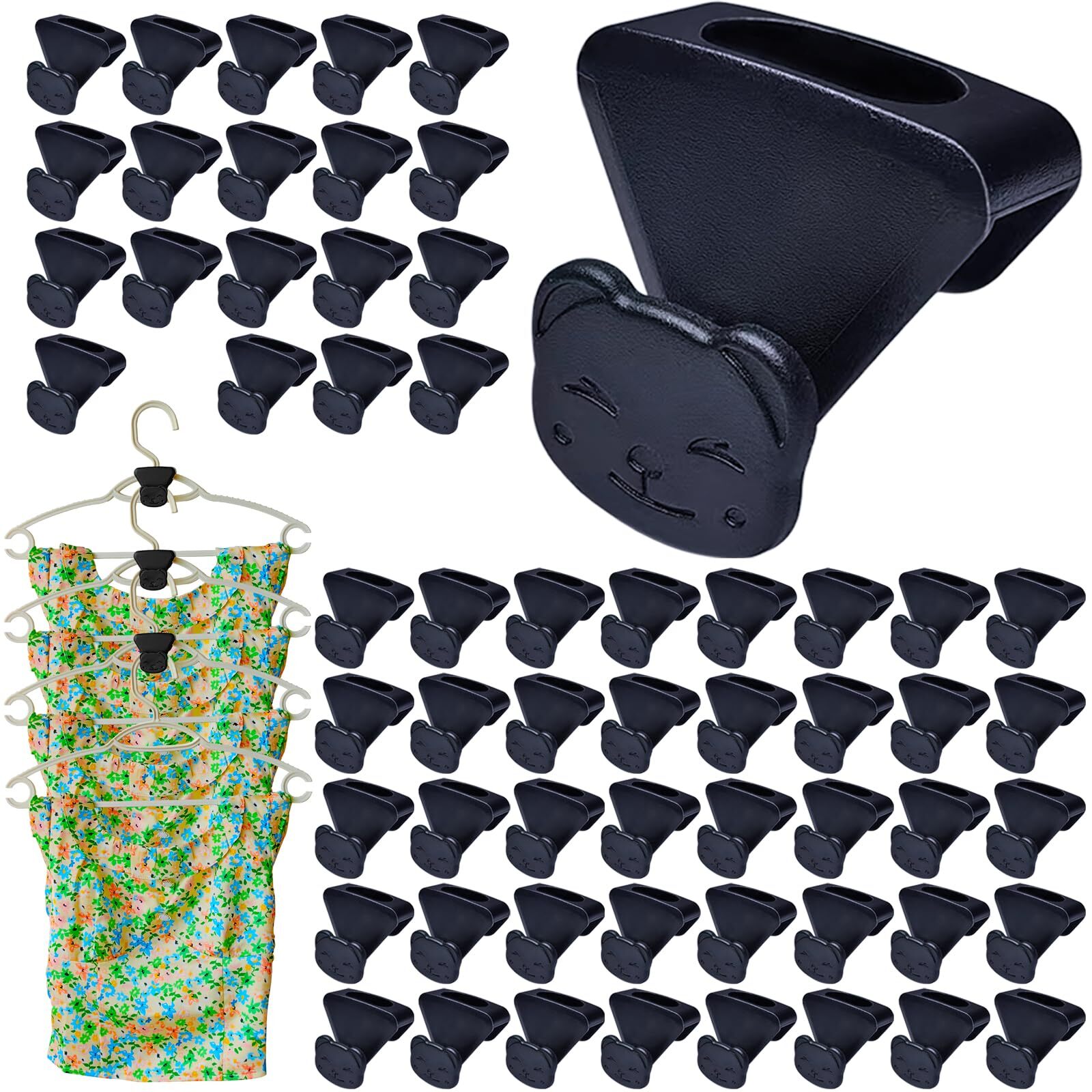 60PCS Bear-Shaped Space-Saving Hanger Hooks Heavy Duty Closet Organizers