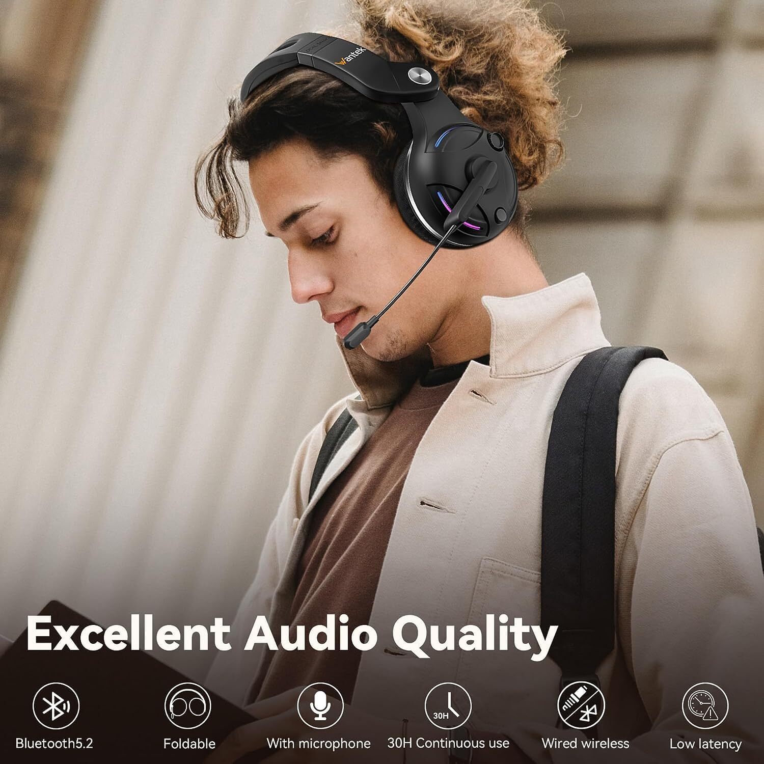Wireless Gaming Headset with Microphone Foldable Stereo Bluetooth Headphones