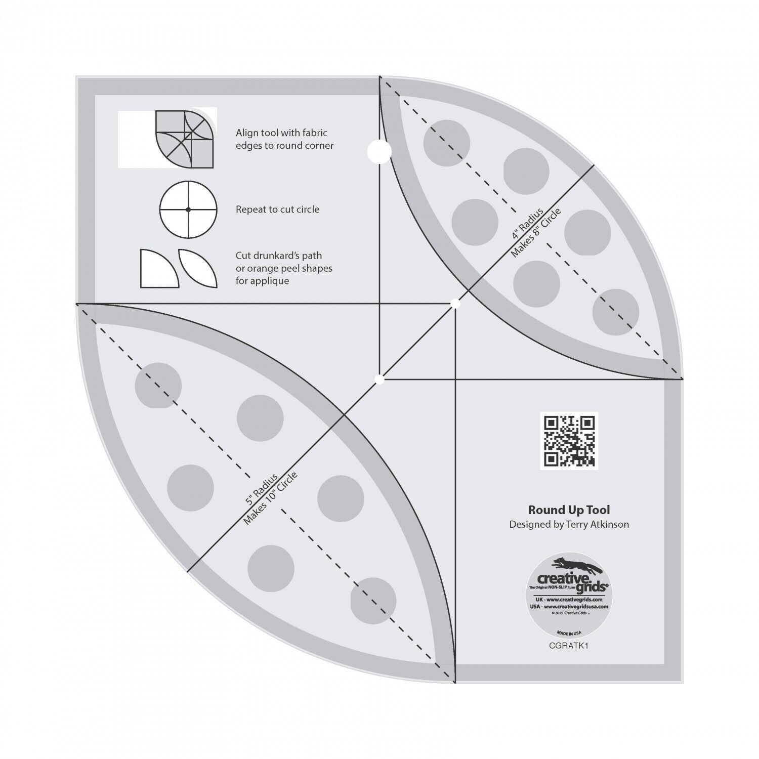Creative Grids Round Up Ruler Sewing and Quilting Template CGRATK1