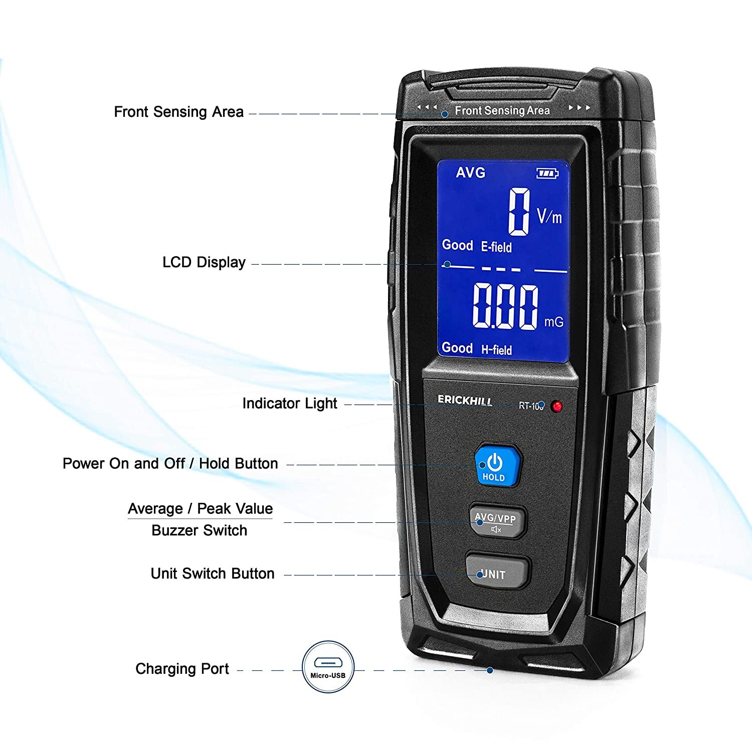 EMF Meter, Rechargeable Digital Electromagnetic Field Radiation Detector Hand-He