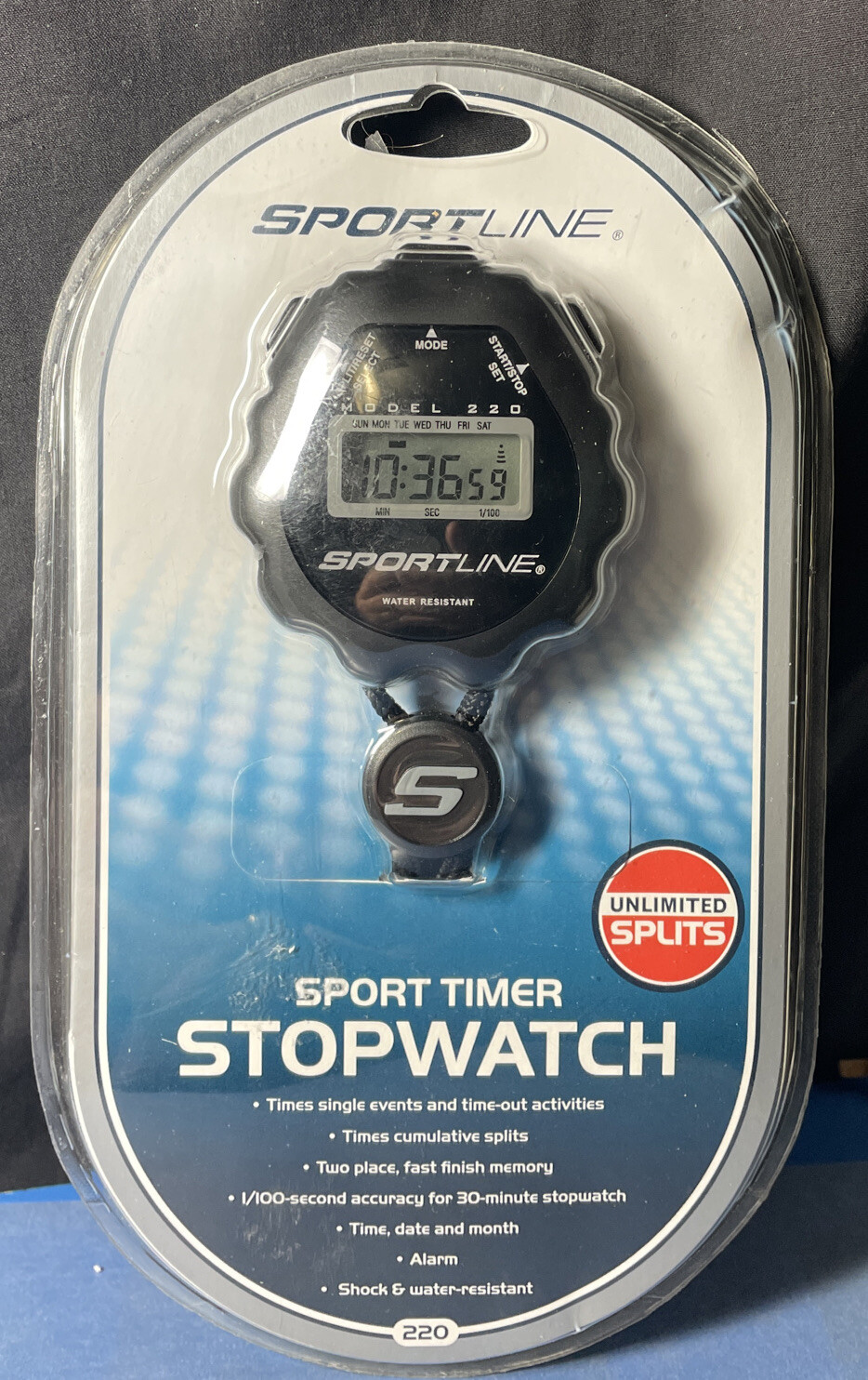 New Sportline Sport Timer Stopwatch Model 220 With Battery 1/100th Sec.