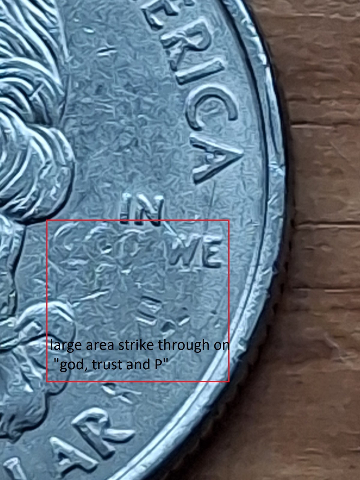 1999P CT State Quarter Large Obverse Strike Through Grease "God Trust P" error