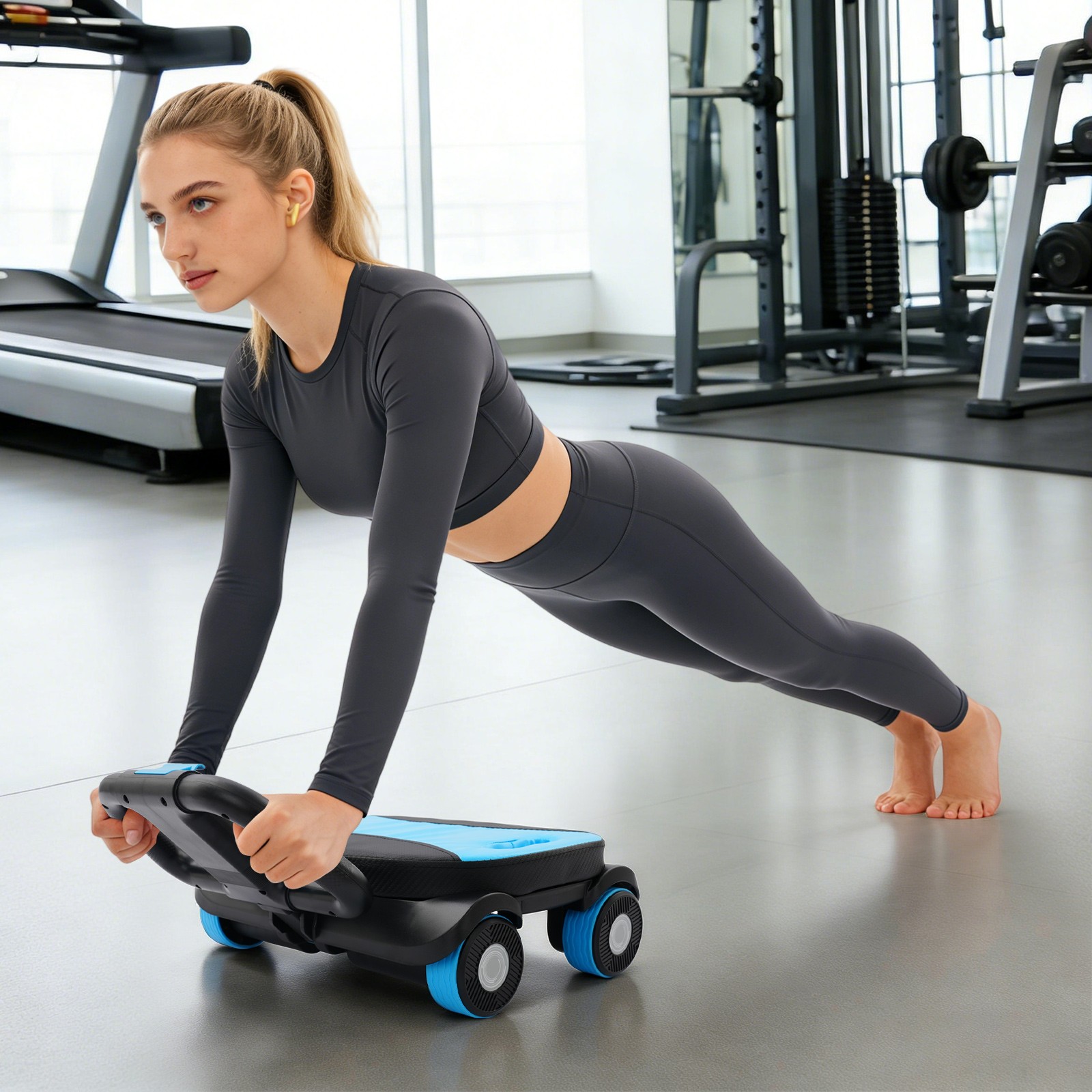 AB Roller Wheel, Four-Wheel Elbow Support Abdominal Roller Abdominal Roller Blue