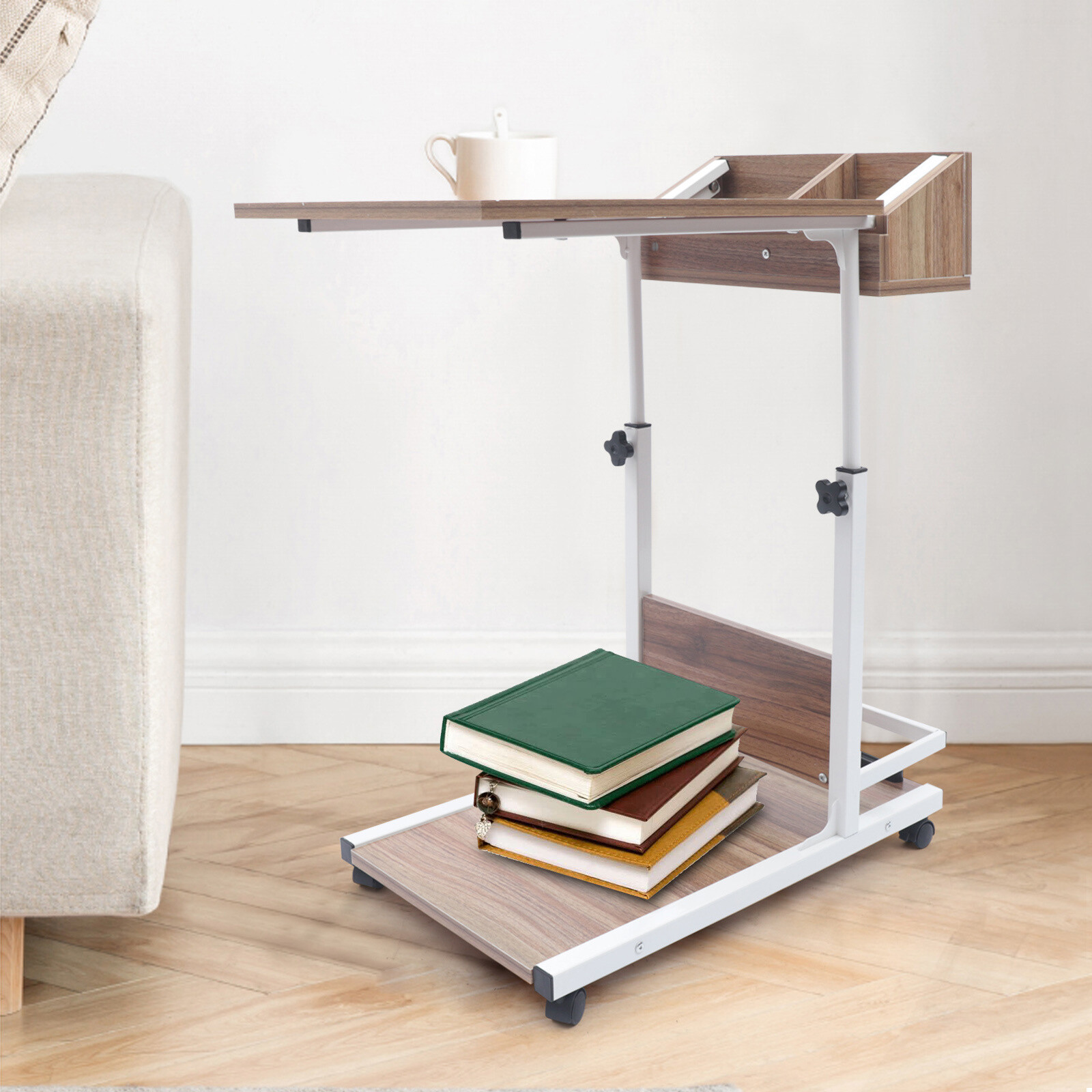 Portable Office Laptop Desk Rolling Adjustable Table Cart Computer Mobile Stand