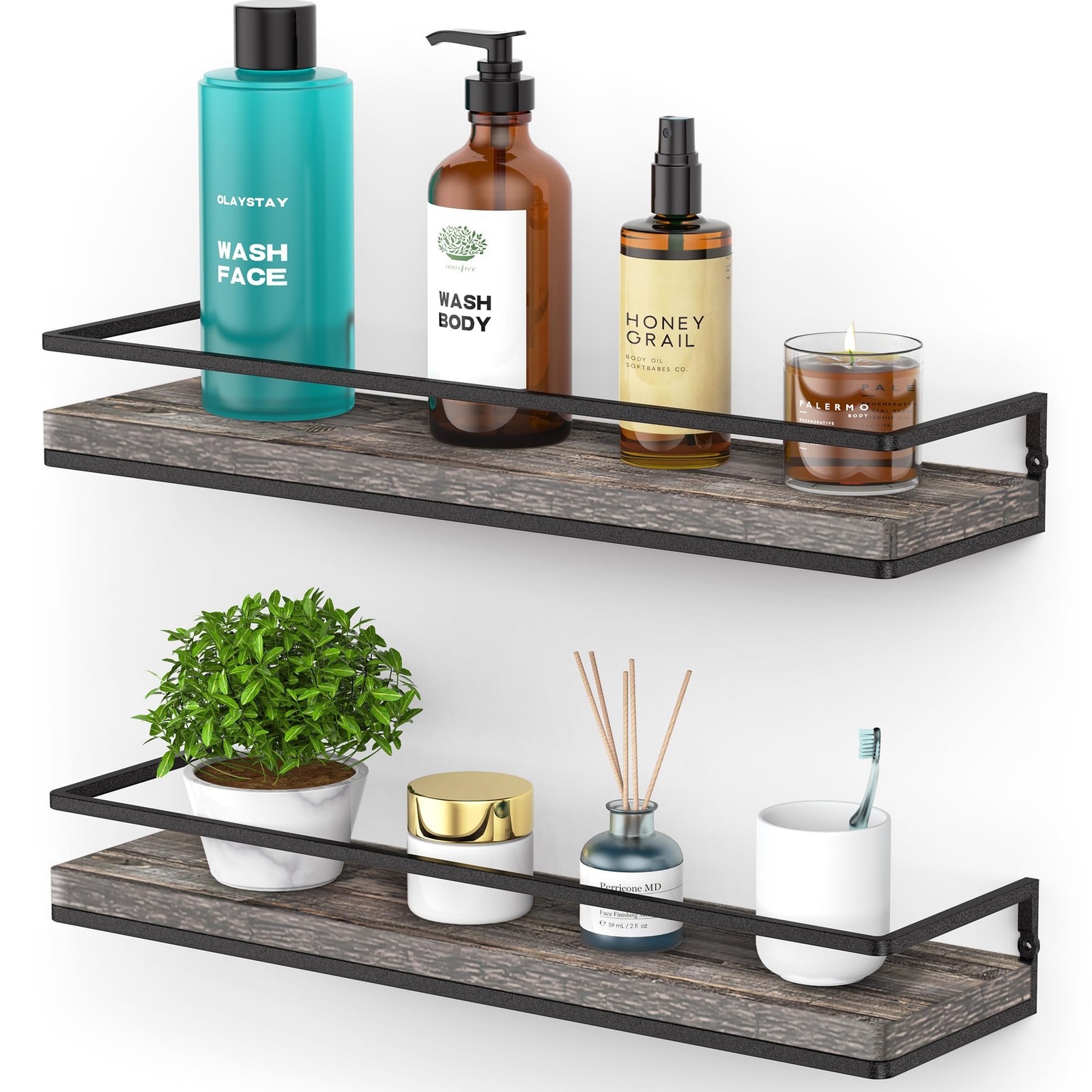 Meangood Floating Shelves Wall Mounted Set of 2, Rustic Wood 2 Pack, Pine