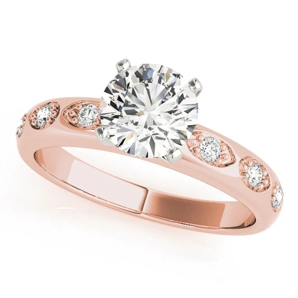 Lab-Created Round Cut 1.85 Ct VVS1 Diamond Engagement Ring 14K Rose Gold Finish