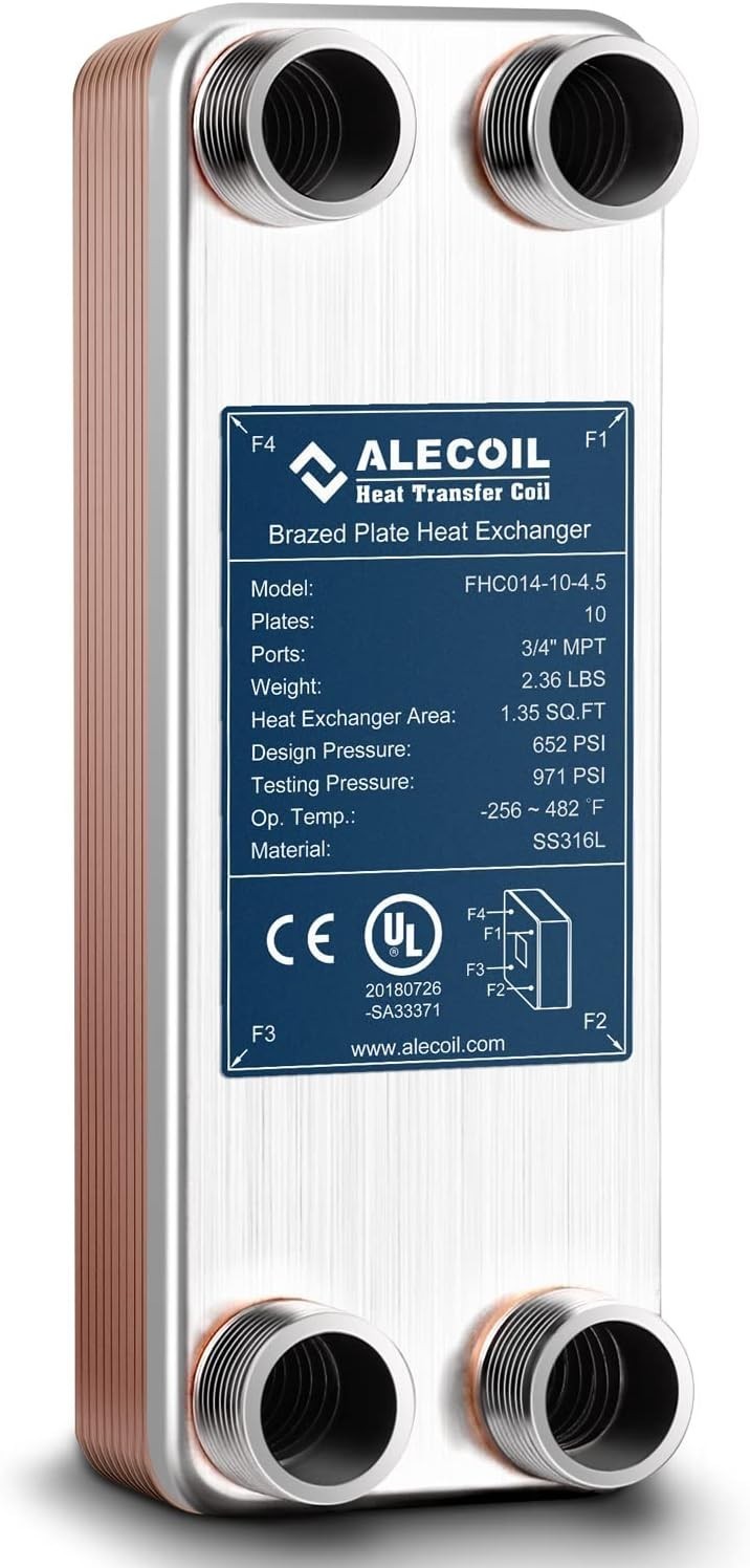 3"x8" 10 Plates Heat Exchanger W/ 3/4" MPT Port Water to Water 316L Stainless