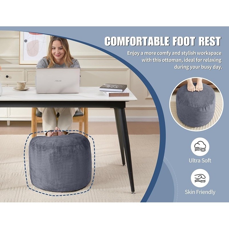 Comfortable Compact Pink Corduroy Foot Rest Ottoman Pouf Living Room Kids New