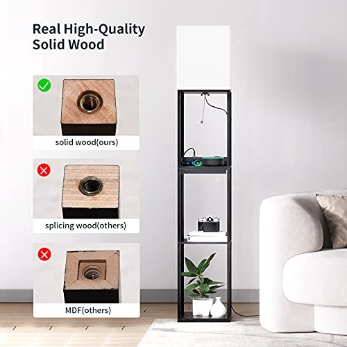 Black Solid Wood Floor Lamp with Shelves - Modern Dimmable - 1 Black