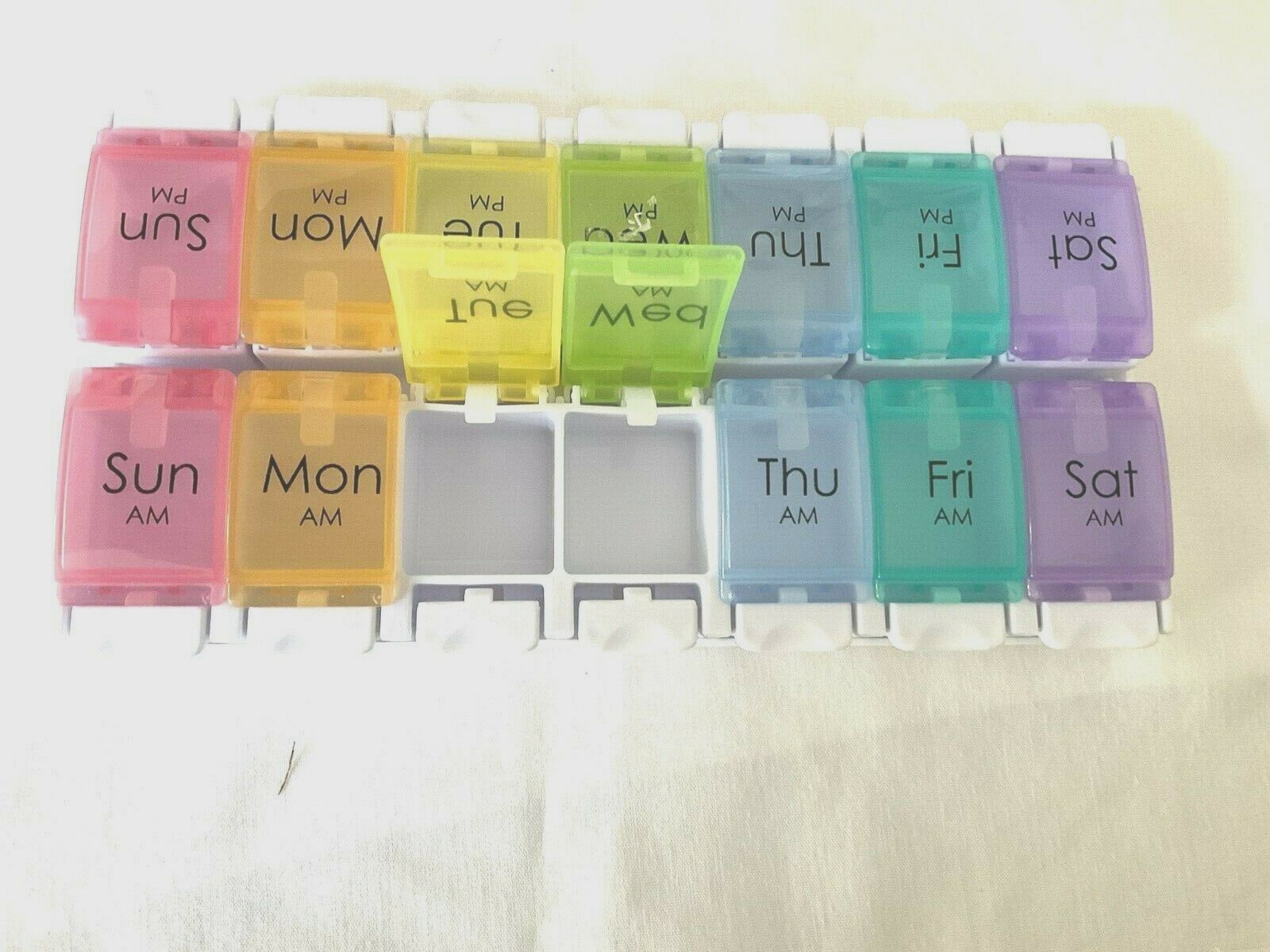 Weekly Pill Organizer Twice a Day 7 days AM PM Medicine Push Button Open NEW