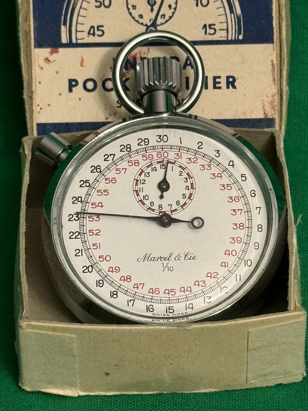 VINTAGE MARCEL & CIE STOP WATCH 1/10 TIMER SWISS EXC. CONDITION WORKS GREAT