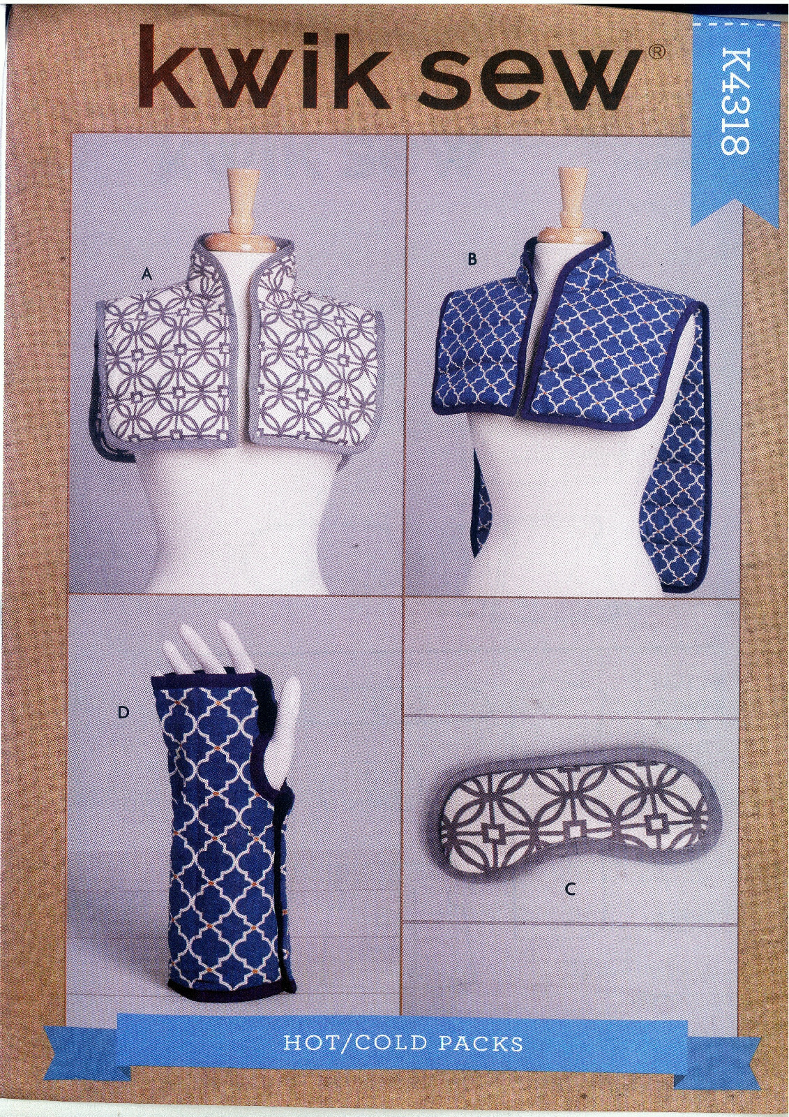 Kwik Sew 4318 Accessories Hot Cold Comfort Vests Eyemask Wrist Wrap Pattern New