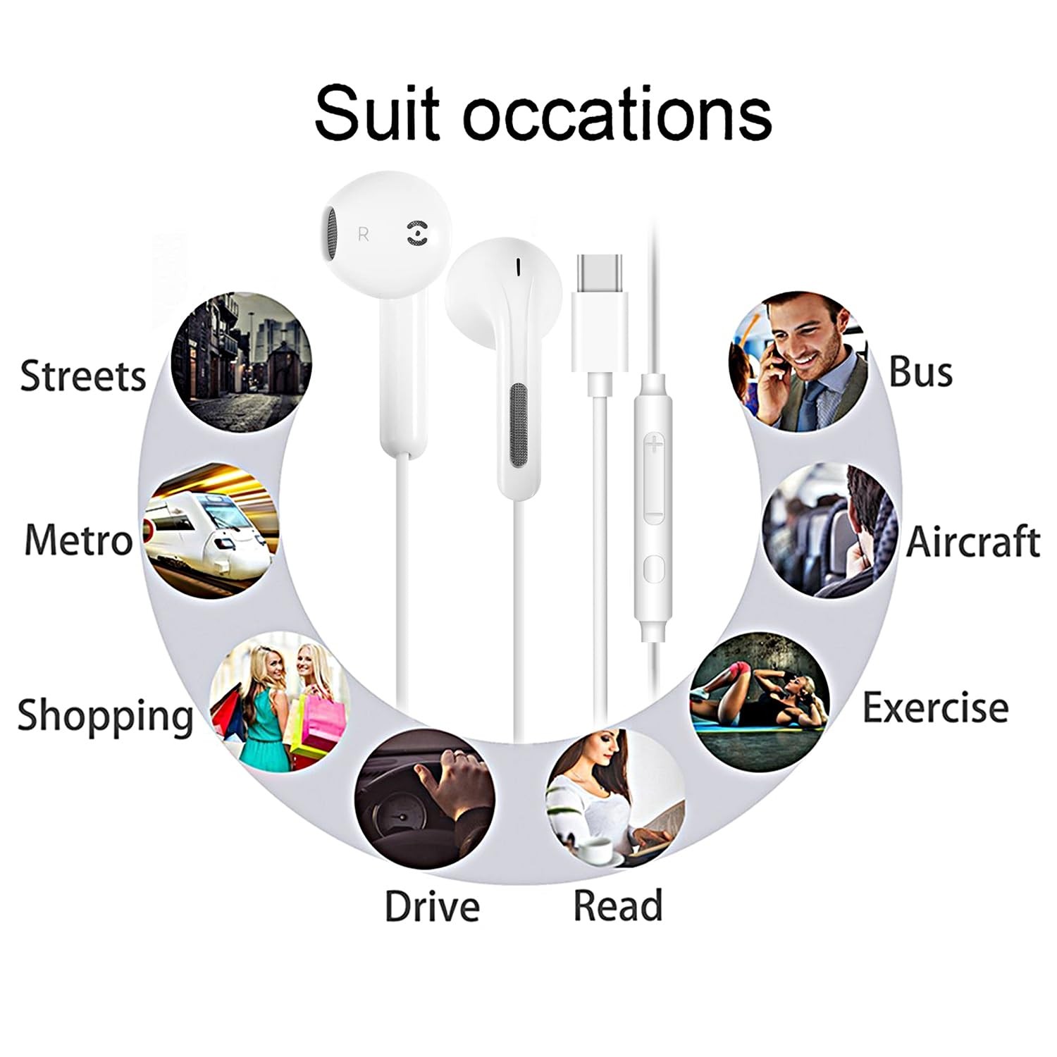 2 Pack USB C Headphones for iPhone 16 15 Pro Max Plus 2 Pack(White), White
