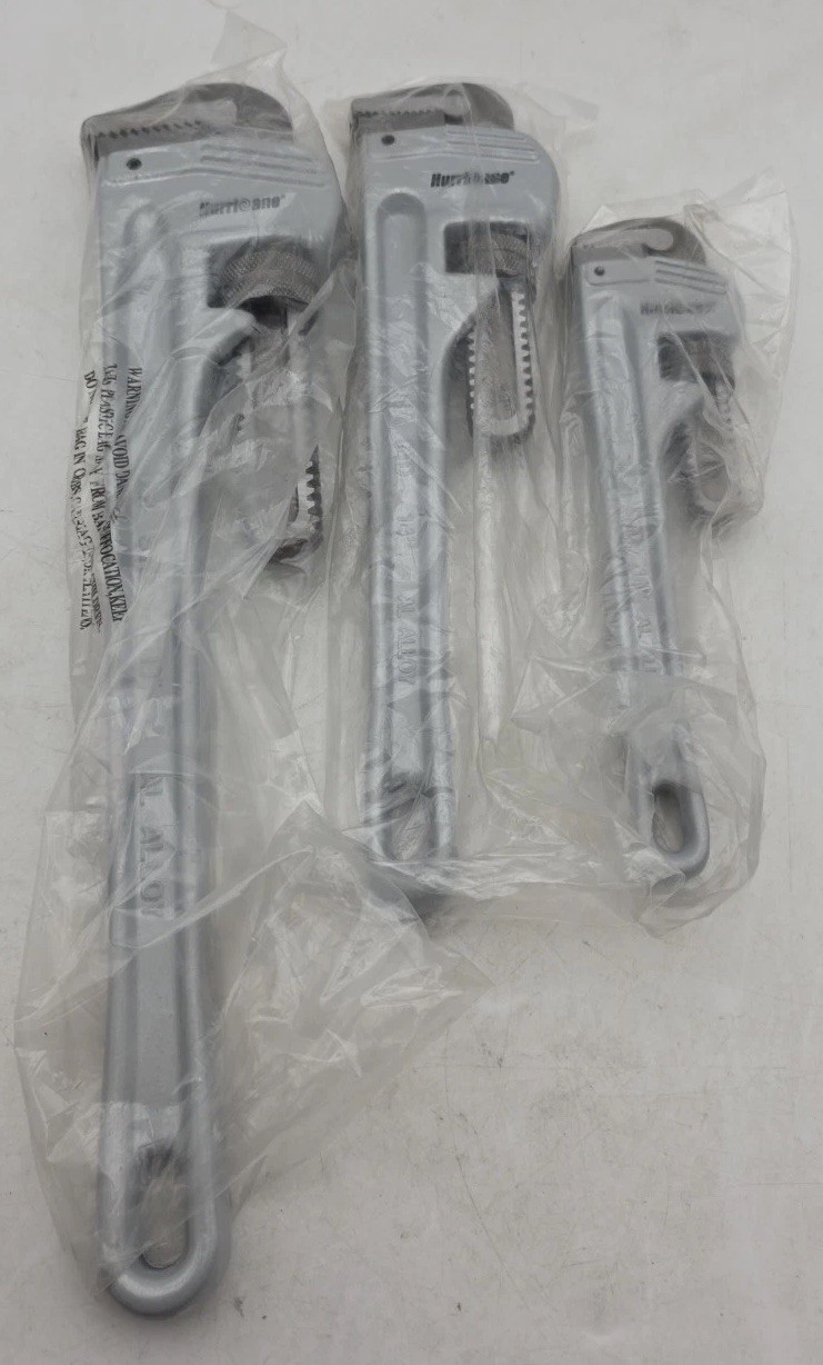 3-Piece Aluminum Pipe Wrench Set (10", 14", 18"). Lightweight & Reliable Plumbin