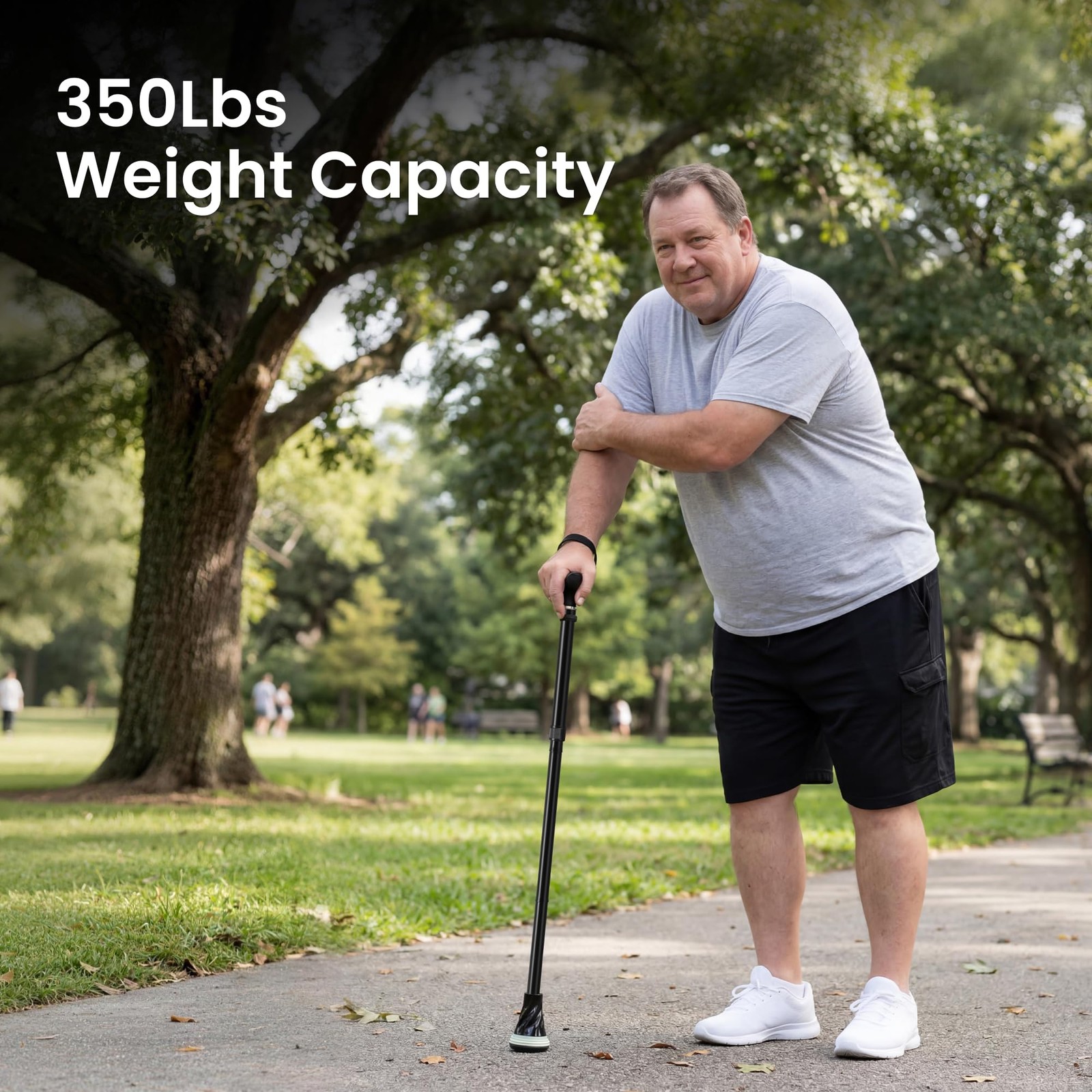 Foldable Walking Cane 350 Lbs Load Adjustable Height - Glow-in-the-Dark Tip