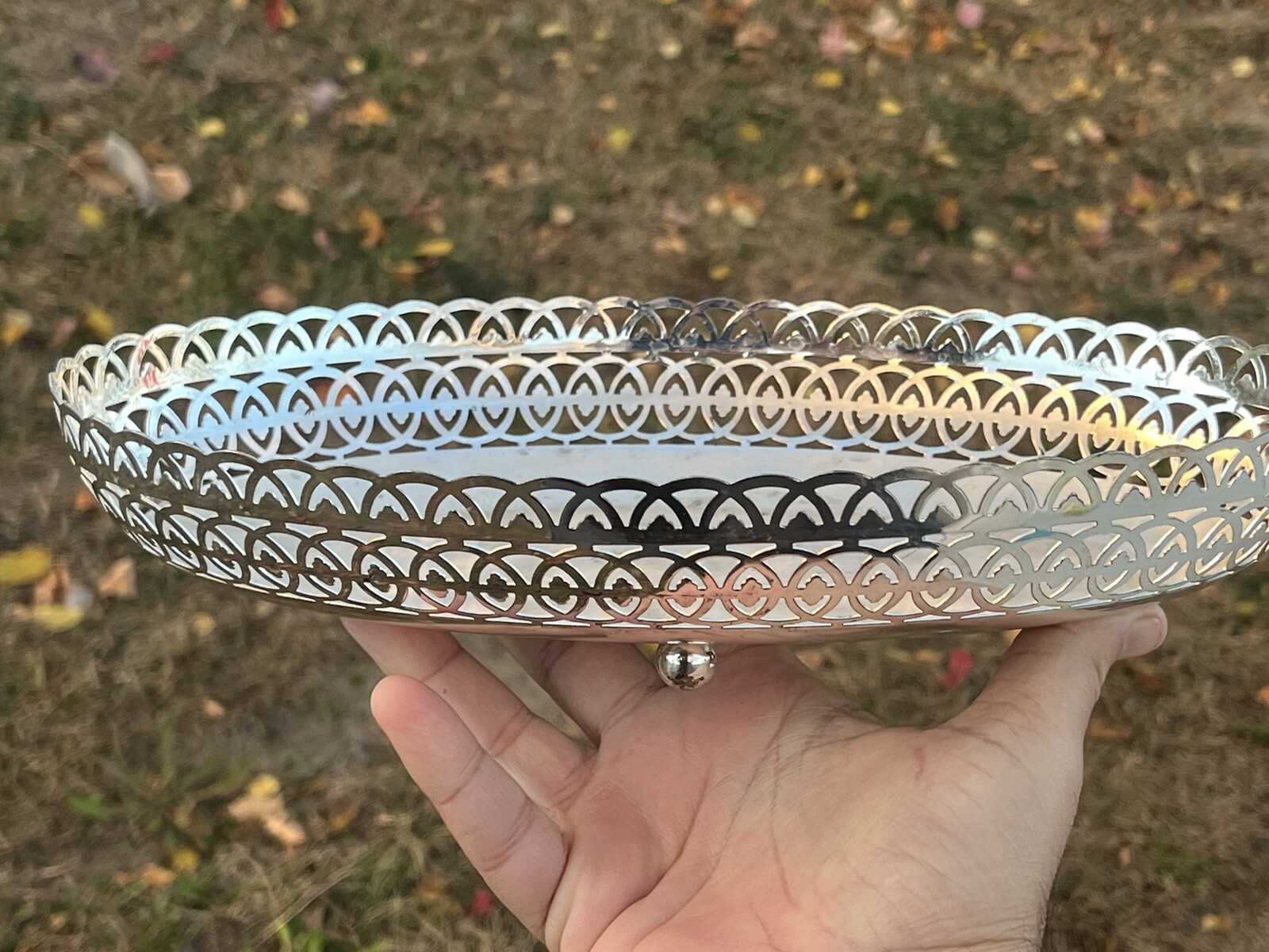 VTG(1973),WMF-IKORA GERMANY,EP BRASS Brushed Silverplate Footed,Oval Roll, 11”L