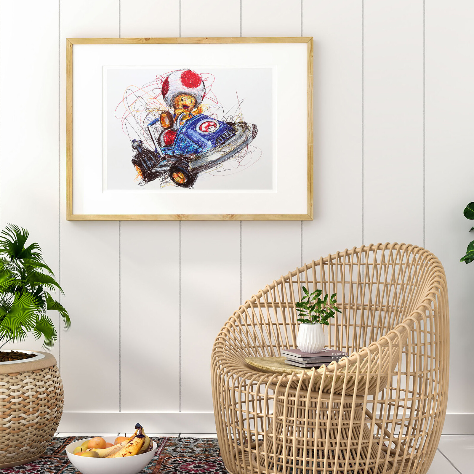 Toad Kart Ballpoint Pen Print, Super Mario Art Poster