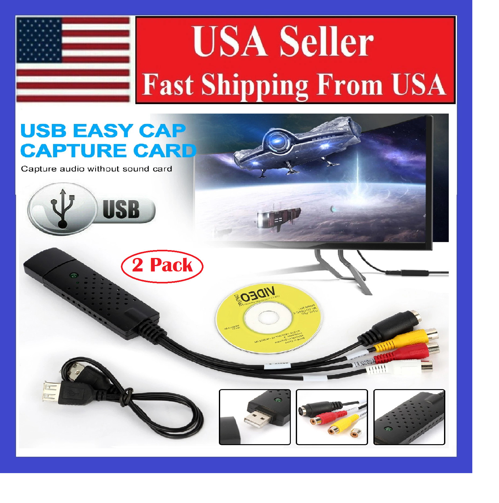 2 Pack VHS to DVD Converter  USB Audio Video Capture Recorder Analog to Digital