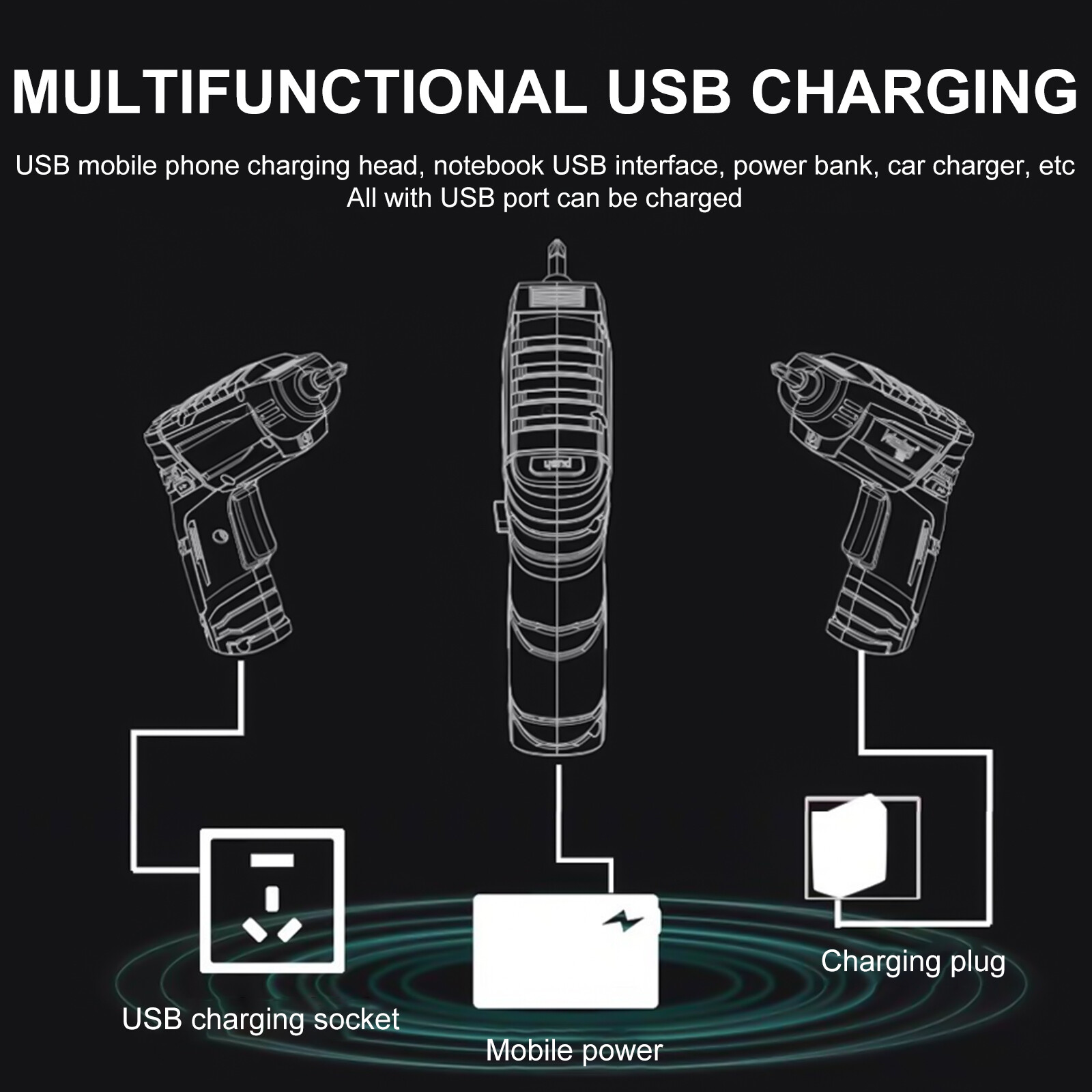 47PCS Electric Screwdriver Rechargeable Mini Drill 3.6V Cordless Power Tools Set