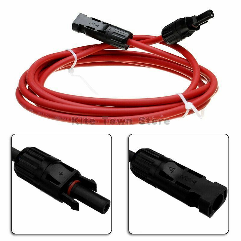 New 1 Pair Black + Red Solar Panel Extension Cable Wire Connector 12/10 AWG