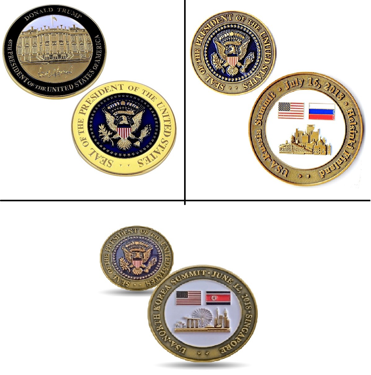 Three Trump White House Presidential Coins Korea Russia Summit Challenge 45th