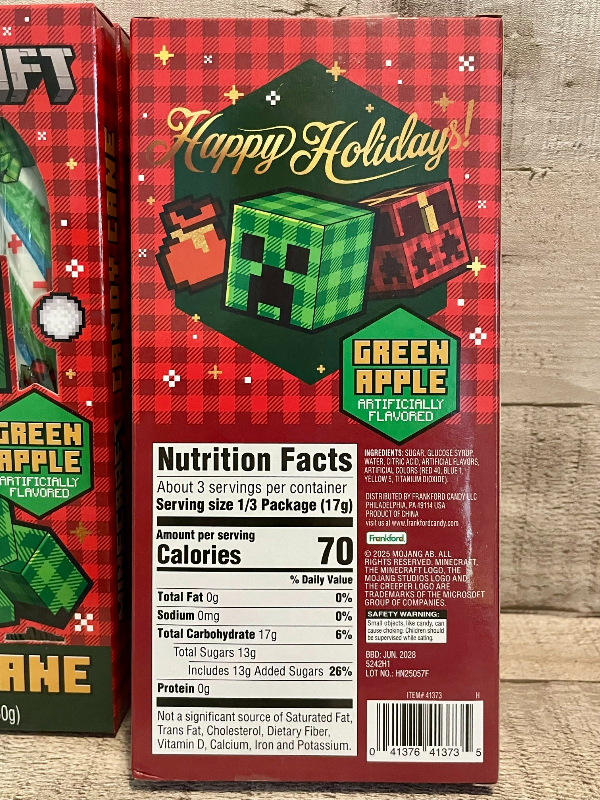Minecraft Candy Canes Green Apple 1.76 oz. X 4 - Stocking Stuffers BB 6/28