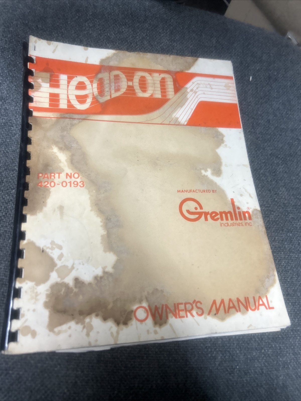 Gremlin HEAD-ON Arcade Video Game Manual - good used original