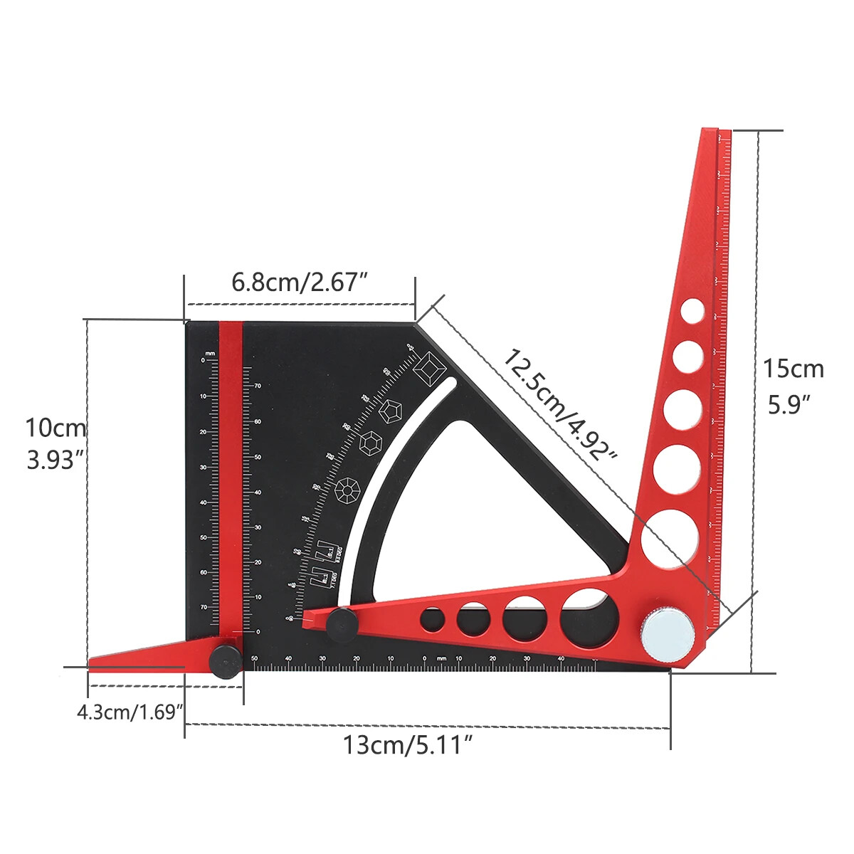 Adjustable Set Square Scriber Movable Aluminum Angle Protractor Measurement Tool