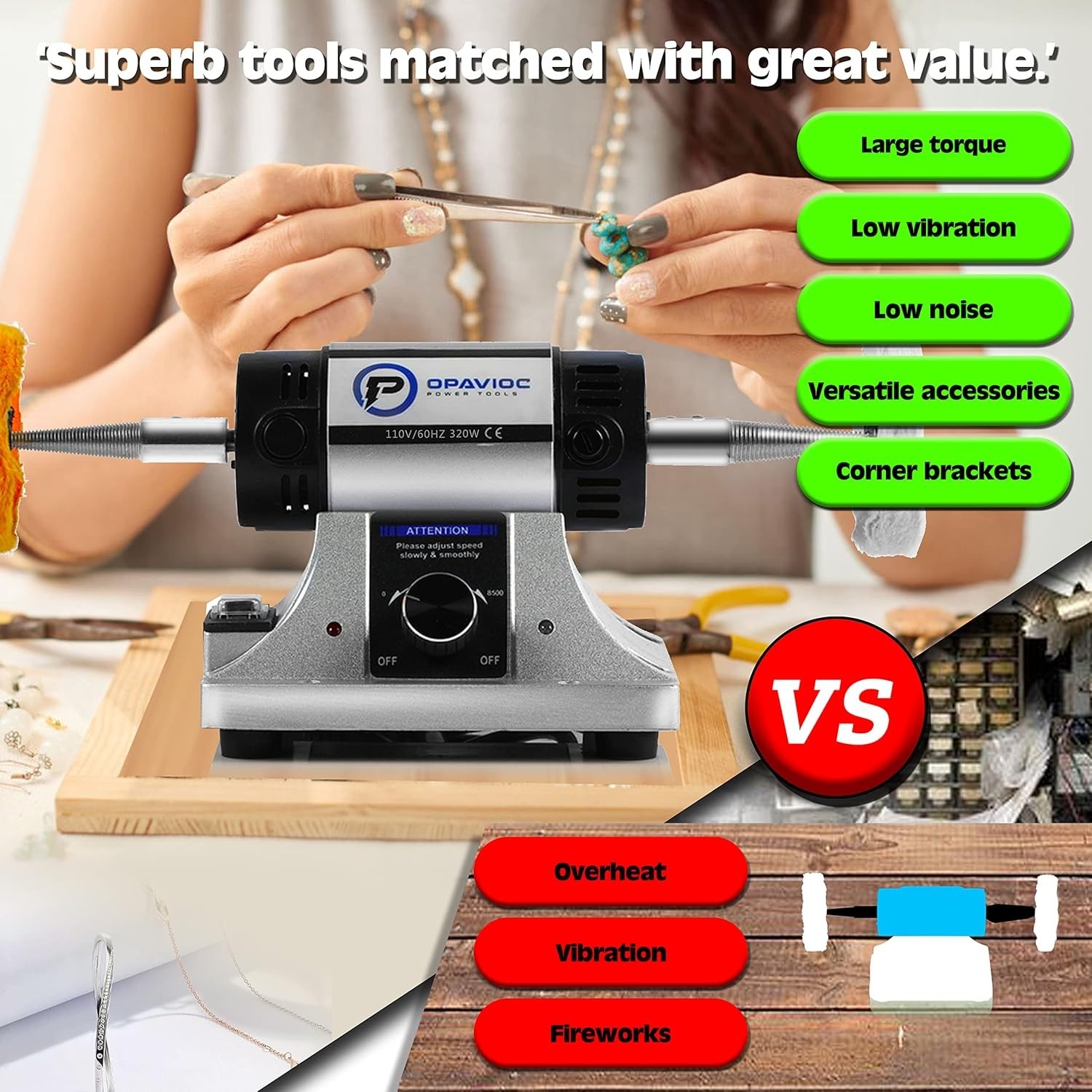 Adjustable Variable Speed Bench Grinder Polishing & Buffing Machine