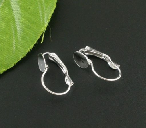 10 pcs. Silver Plated Earring Clips Settings Lever Back Posts Cabochons – 8mm