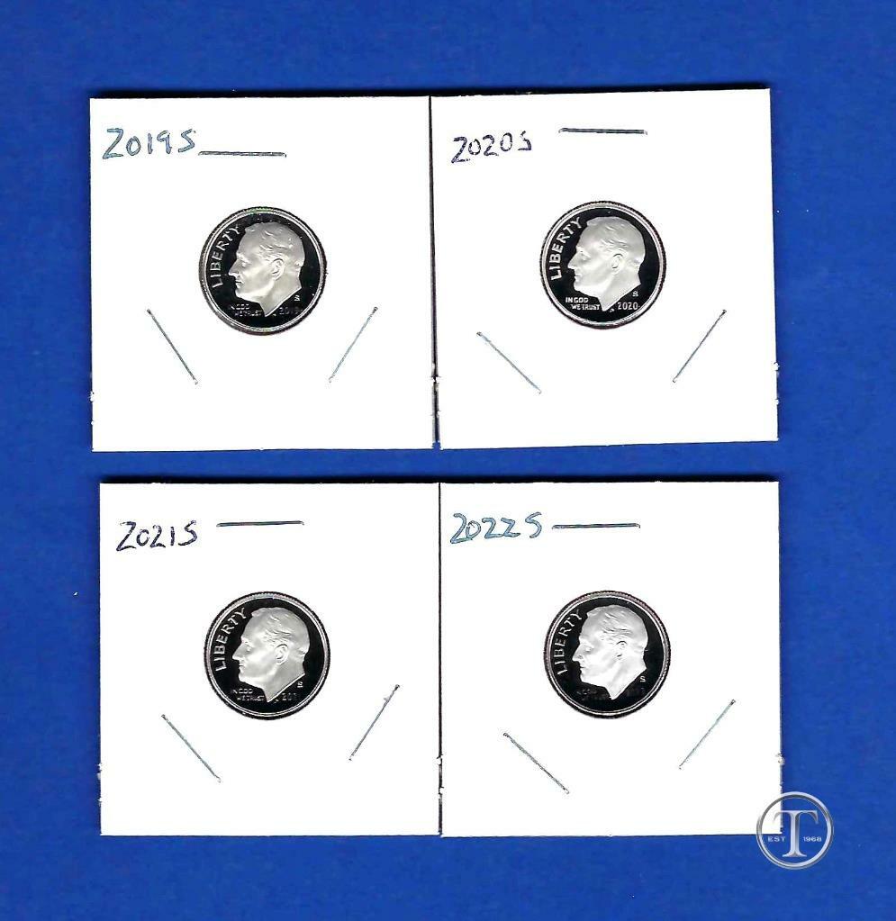 2019 - 2022 S Clad Proof Roosevelt Dime Set-Gem Proof-IN STOCK-4 Proof Dimes