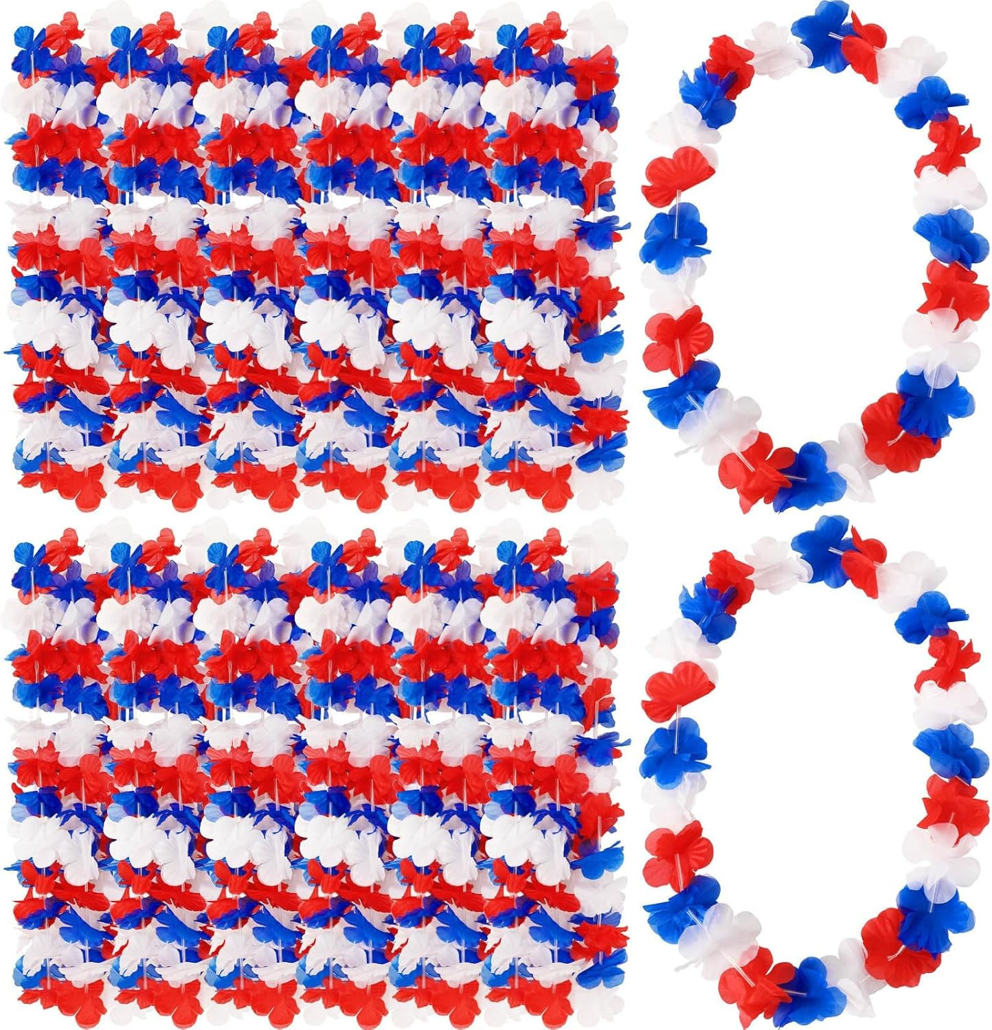 24 Pack Patriotic Leis Red White and Blue Flower Leis, 4Th of July Garlands Hawa