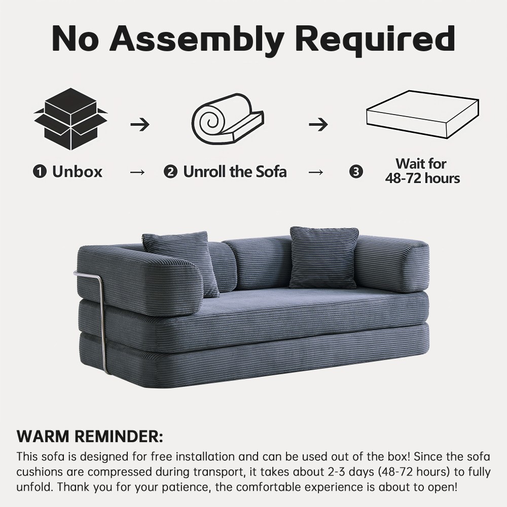 Modular Floor Sofa Bed w/Blanket Pillow,75"L Corduroy for Living Room