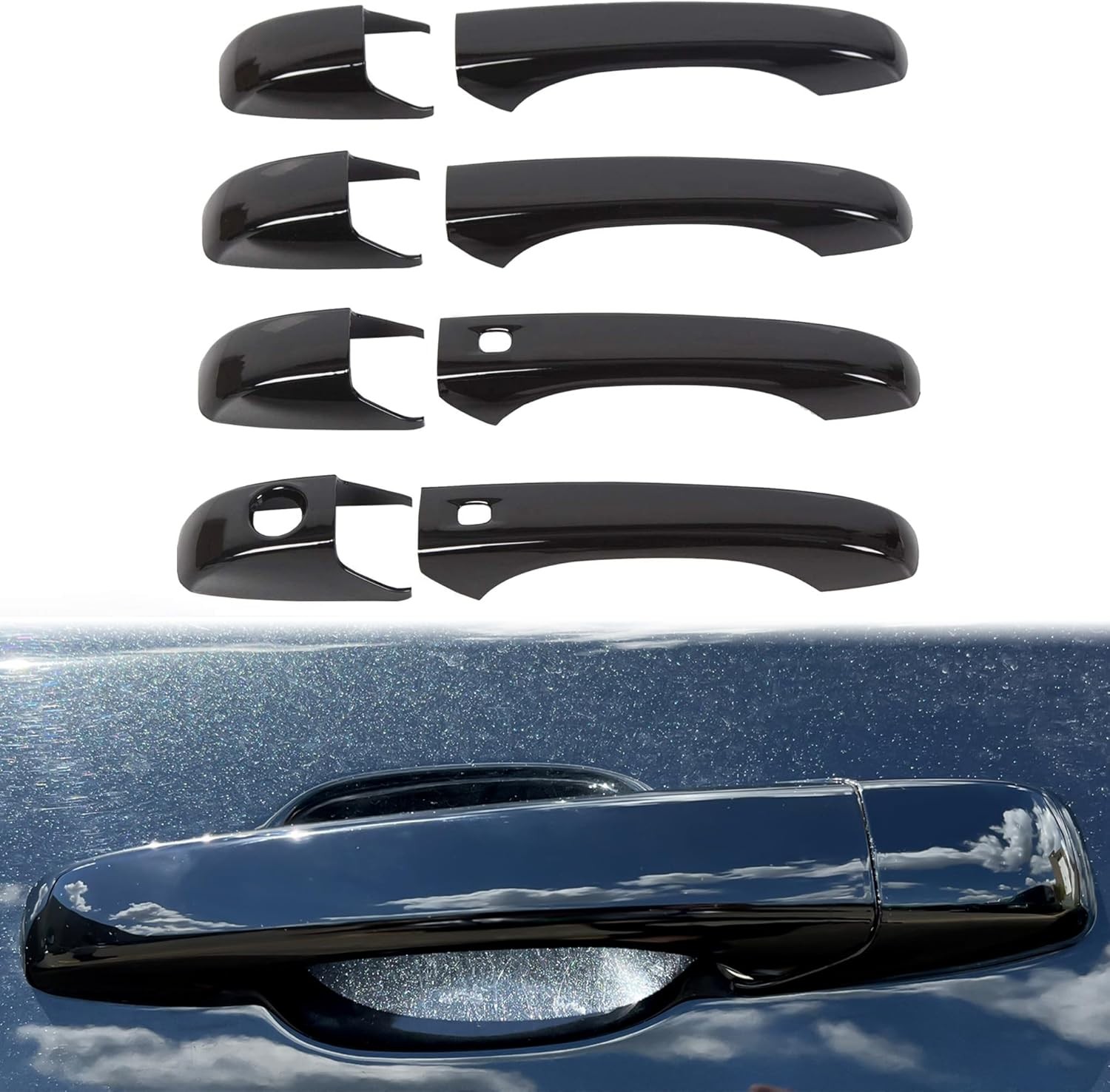 ECOTRIC Black Door Handle Covers w/Smart Key Holes Compatible with 2007-2020 Pat