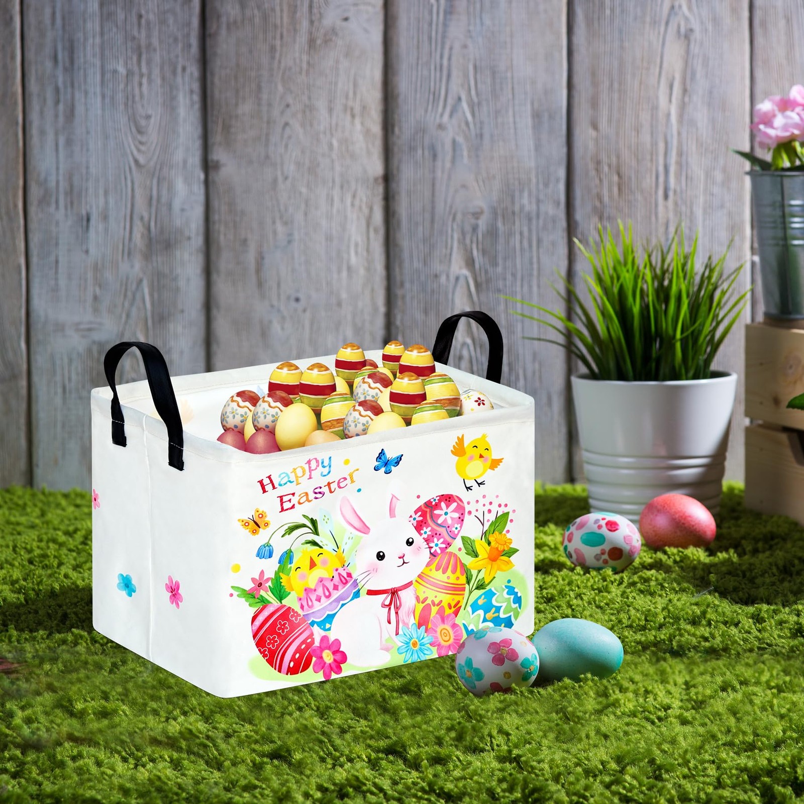 VAIVUSTO Easter Storage Basket Easter Bunny Storage Bin Collapsible Nursery H...