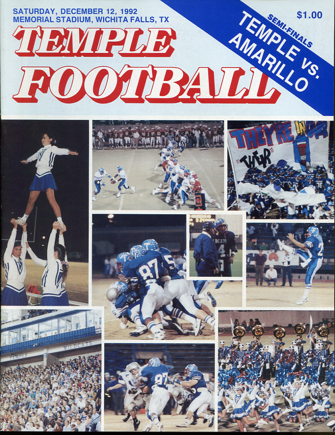 1992 Texas State AAAAA Semi Final Football Program Amarillo v Temple 8680