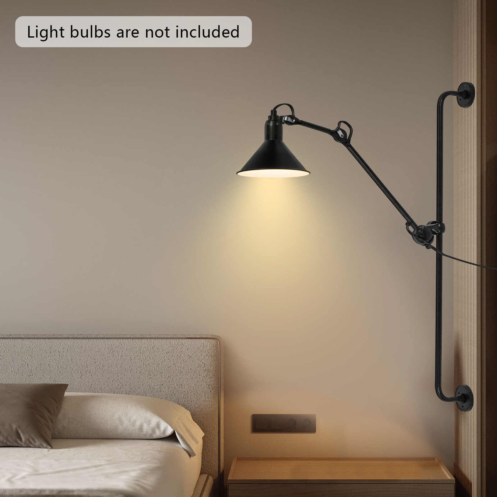 360° Swing Long Arm Wall Sconce Lamp Bedroom Bedside Lighting Fixture Adjustable