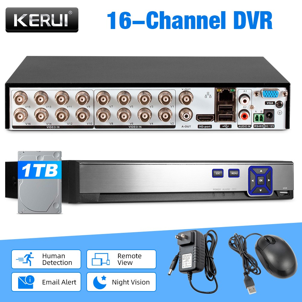 H.265+ 16CH Channel DVR for Security Camera System 1080P Recorder with 1TB HDD