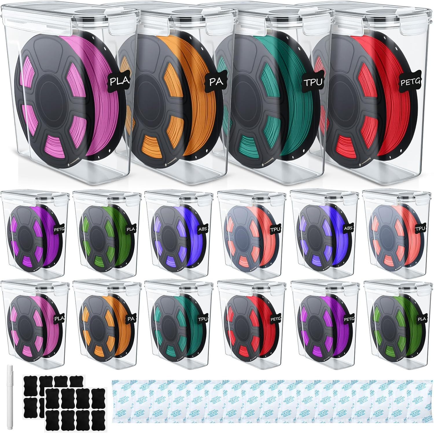 16 Pack 3D Printer Filament Storage Box - Portable Sealed Filament Container 4.0