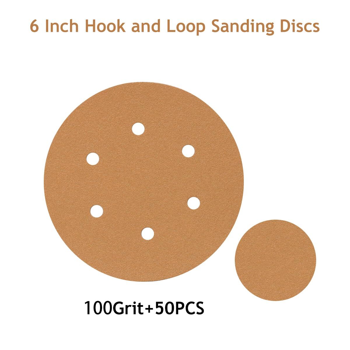 50 PCS 6 Inch Sanding Discs Hook and Loop 100 Grit, 6 Hole Sand Paper Disc