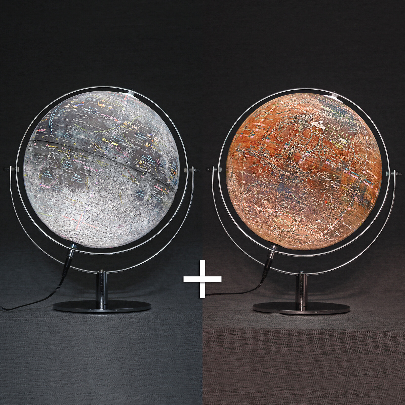 Mapsoft Classic Illuminated Moon/Mars 2 Globe Set , 24cm/9.5", 2MRCI-24, Lamp