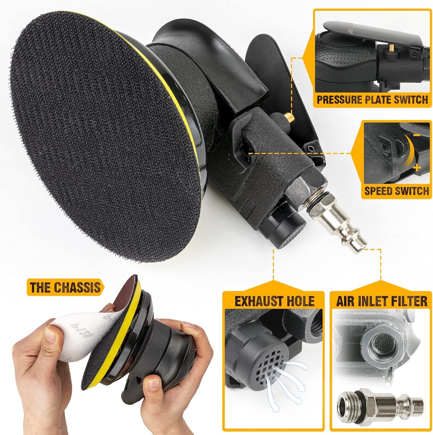 Autolock Air Sander 6 Inch Random Orbital Palm