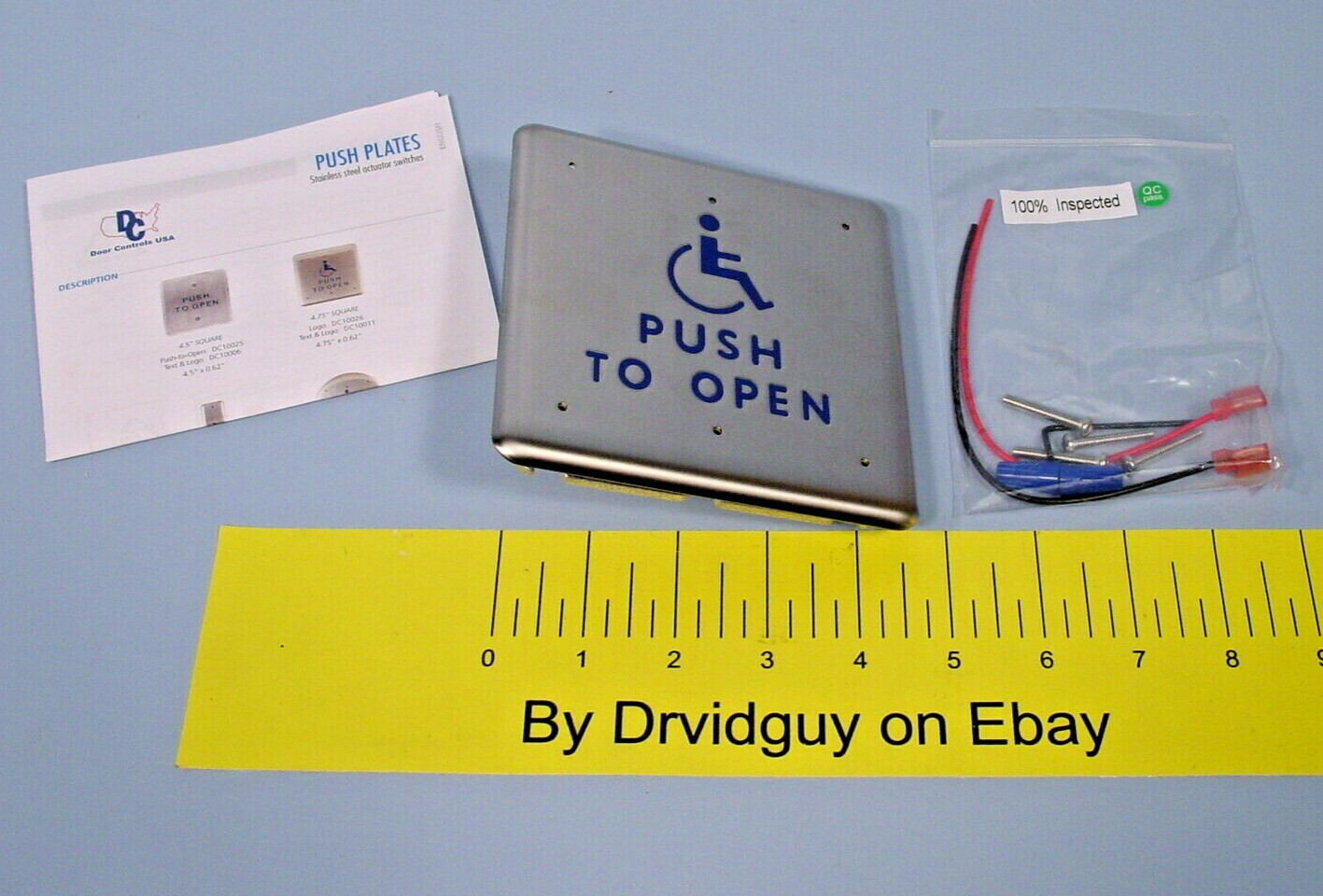 Door Controls DC10011 4.75" Square PushPlate w/ Push-To-Open Handicap
