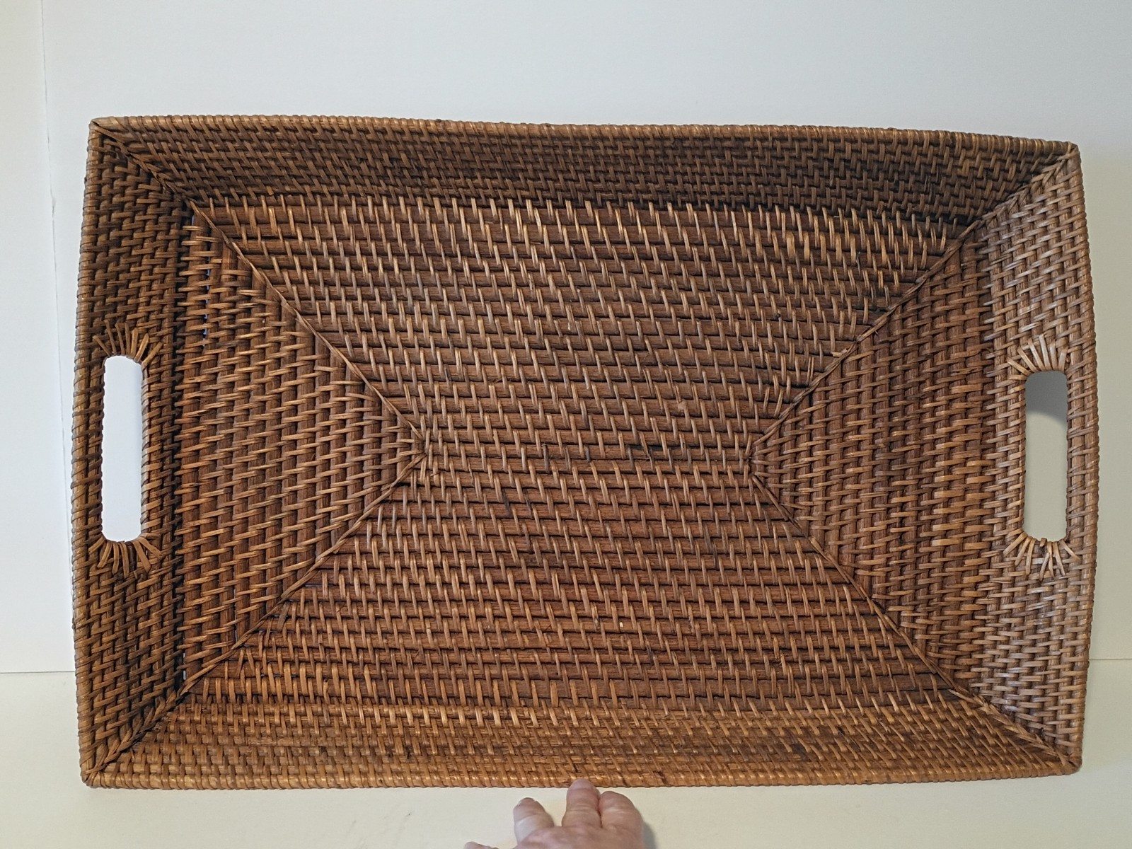 Large Rectangular Rattan Tray With Handles Low Sides