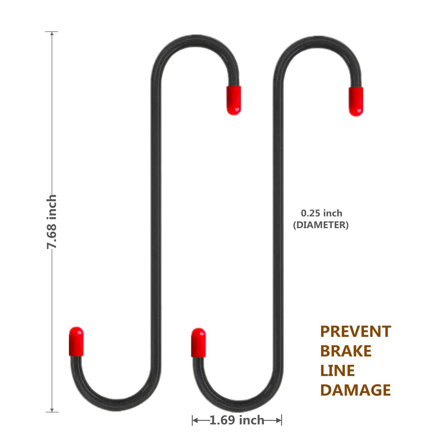 2 PCS Brake Caliper Hanger Hooks with Red Rubber Tips,Auto Black