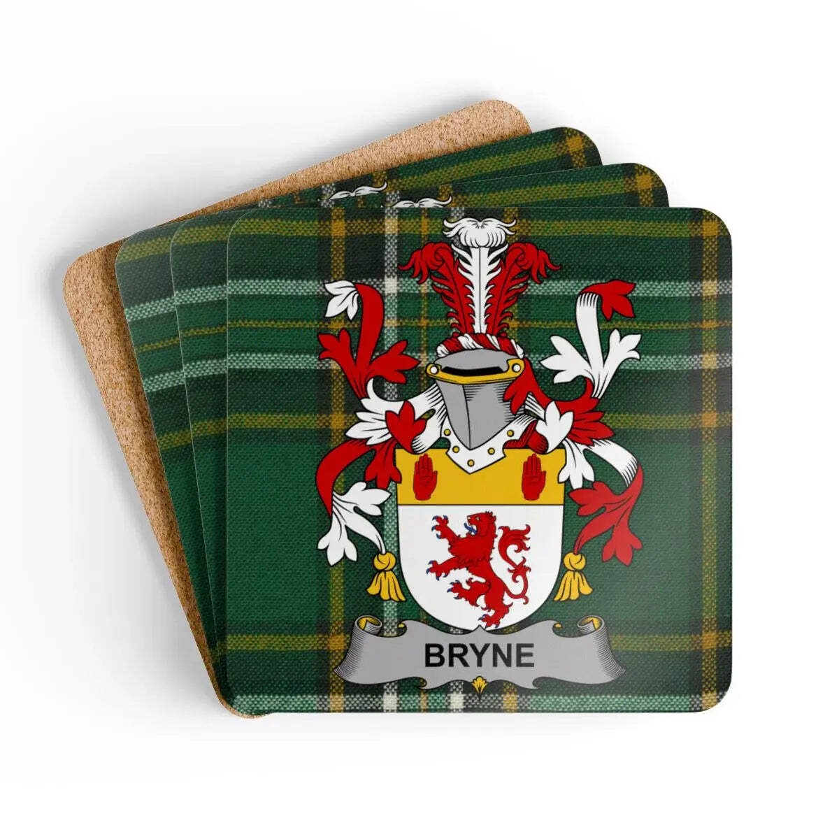 Bryne Irish Family Crest Tartan Coaster Set