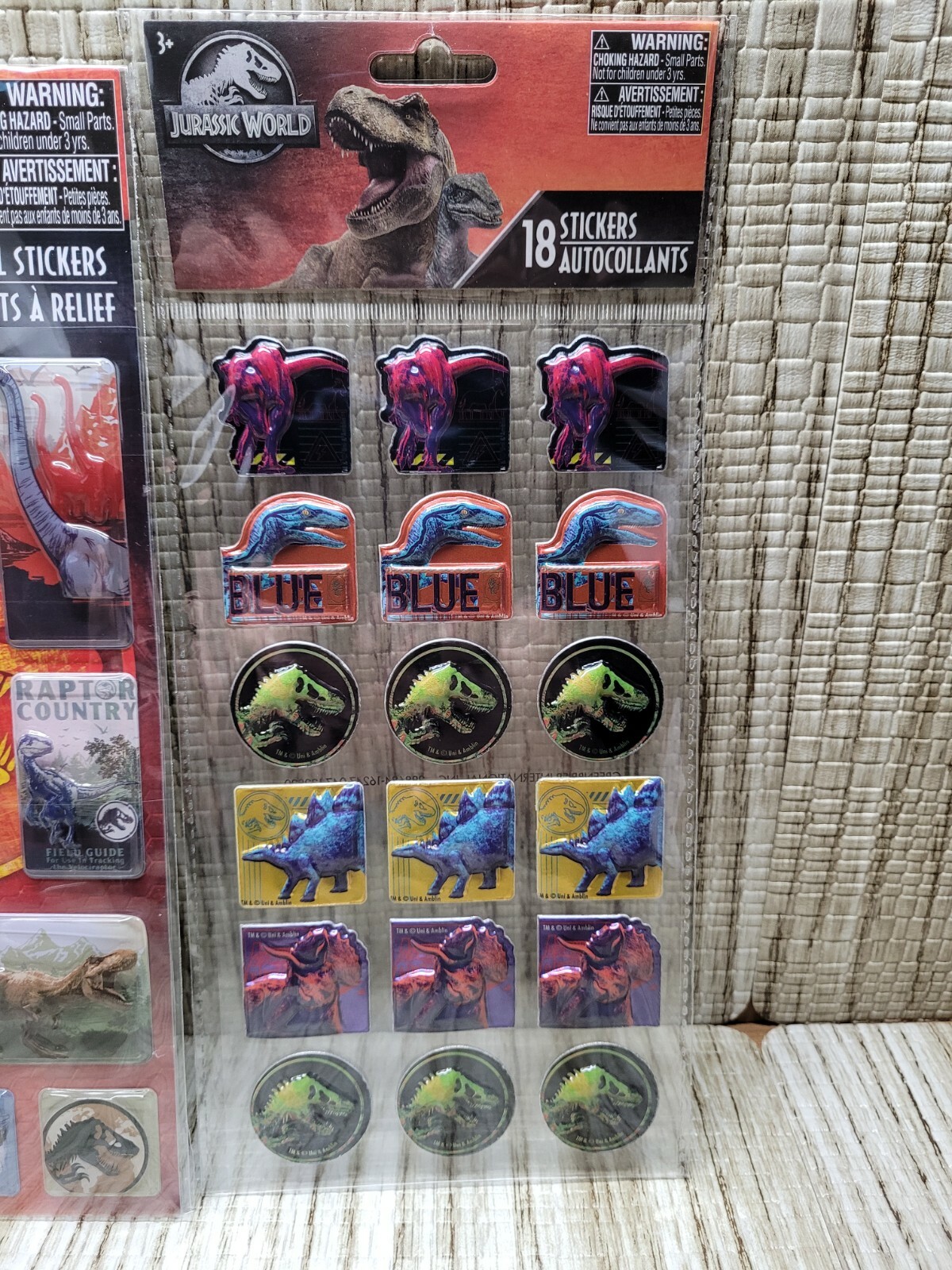 Jurassic World Dinosaur Stickers Sheets - NEW