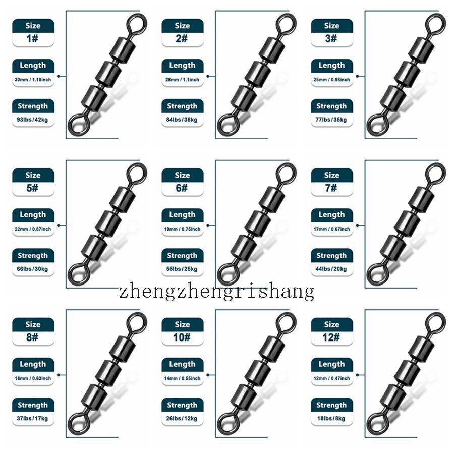 50-100PCS High Speed 3 Roller Swivels 3 Bead Rolling Chain Swivel Size 18LB-93LB