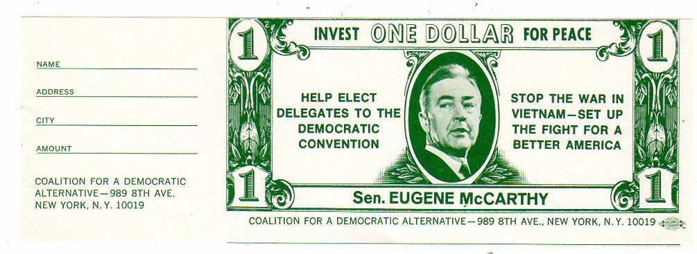 1968 Stop The War in Vietnam Eugene McCarthy Campaign Collectible