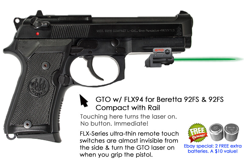 ArmaLaser GTO-G GREEN Touch Laser for Beretta 92FS & 92FS Compact w/Rail + FLX94